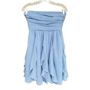 J crew Cocktail Dress Womens Size 2 Blue Silk Ruffle Chiffon Mini Sexy